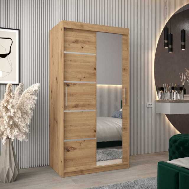 Verona 02 Sliding Door Wardrobe 100cm - Oak Artisan 100cm - image 1