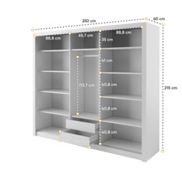 Havana 11 - 3 Sliding Door Wardrobe 250cm - White Matt 250cm - thumbnail 8