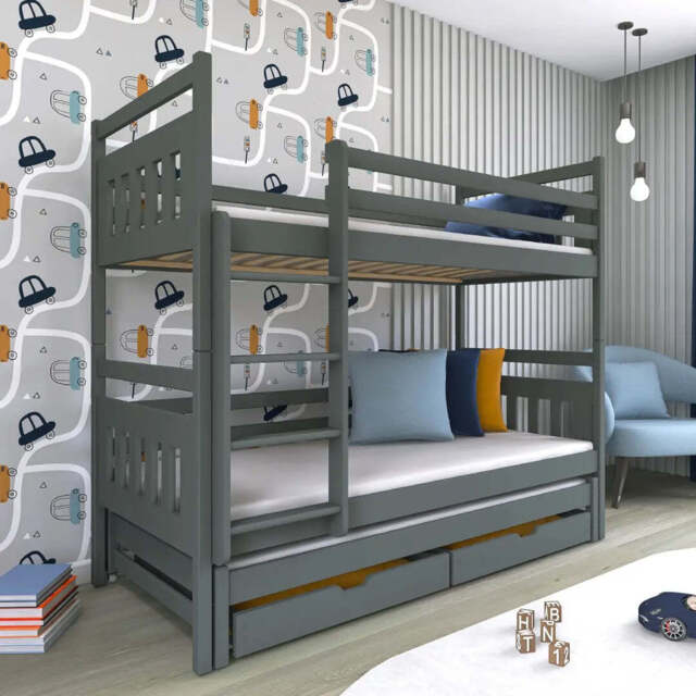 Seweryn Bunk Bed with Trundle and Storage - Graphite Without Mattresses - image 1