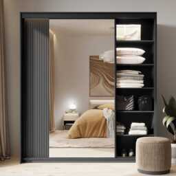 Trend TZ-01 Sliding Door Wardrobe 200cm - Black 200cm - thumbnail 5
