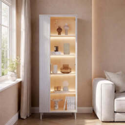 Liba Tall Display Cabinet 67cm - White 67cm - thumbnail 1