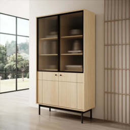 Japandi Tall Display Cabinet 104cm - Oak Linea 104cm - thumbnail 1