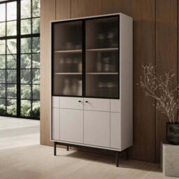 Japandi Tall Display Cabinet 104cm - Oak Linea 104cm - thumbnail 2
