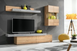 "Concrete Entertainment Unit For TVs Up To 60"" - Oak Riviera 250cm" - thumbnail 1