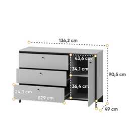 Gris Chest Of Drawers 136cm - Grey 136cm - thumbnail 5