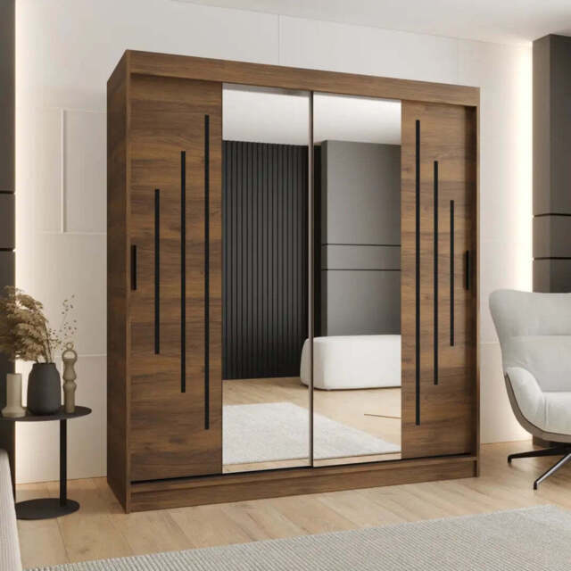 Rubino Y1 Sliding Door Wardrobe 180cm - Oak Walnut 180cm - image 1