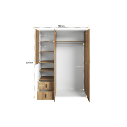 Massi MS-01 Hinged Wardrobe 150cm - Natural Hickory 150cm - thumbnail 3