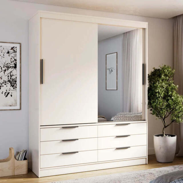 Kera Sliding Door Wardrobe 170cm - Beige 170cm - image 1