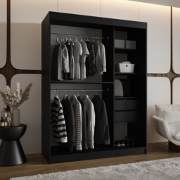 Milo Sliding Door Wardrobe 150cm - Black 150cm - thumbnail 4