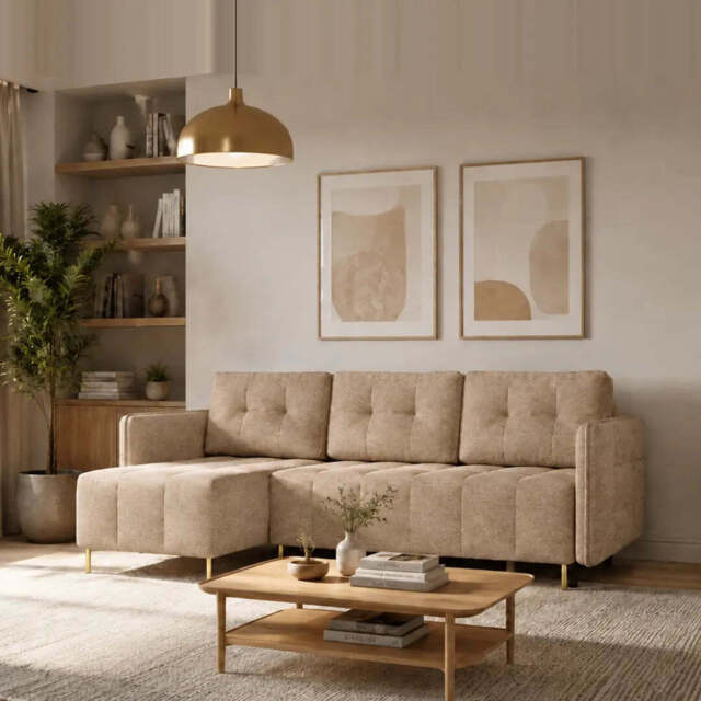 Corner Sofa Bed Dello - Beige 223cm Left - image 1
