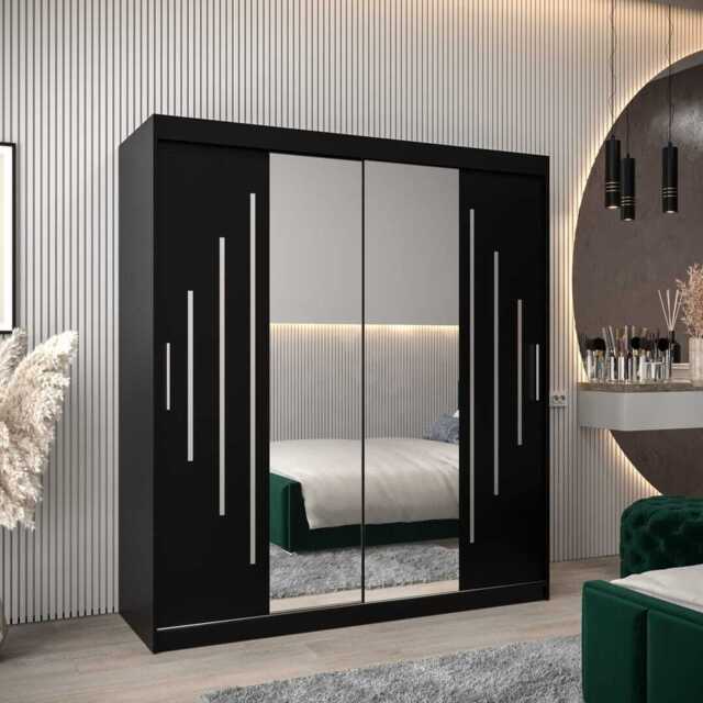York I Sliding Door Wardrobe 180cm - Black 180cm - image 1