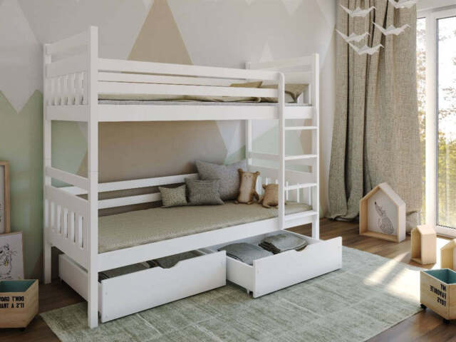 Wooden Bunk Bed Adas with Storage - White Matt Without Mattresses - image 1