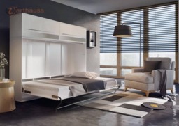 CP-04 Horizontal Wall Bed Concept Pro 140cm with Over Bed Unit - White Gloss 140 x 200cm 215cm