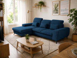 Corner Sofa Bed Alta - Navy Blue 279cm Left