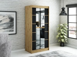 Leto V4 Sliding Door Wardrobe 100cm - Black 100cm - thumbnail 2
