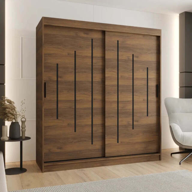 Rubino Y Sliding Door Wardrobe 180cm - Oak Walnut 180cm - image 1