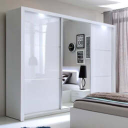 Siena 12 Sliding Door Wardrobe 258cm with LED - White Gloss 258cm