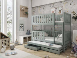 Lea Bunk Bed with Trundle and Storage - Pine Foam Mattresses - thumbnail 4