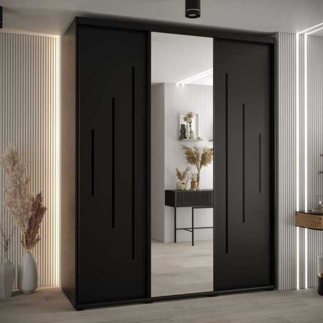 Cannes XIII Sliding Door Wardrobe 200cm - Black 200cm - image 1