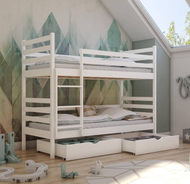 Wooden Bunk Bed Nemo with Storage - White Matt Without Mattresses - image 1
