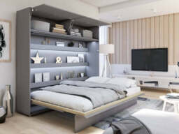 BC-14 Horizontal Wall Bed Concept 160cm With Storage Cabinet - White Gloss 160 x 200cm - thumbnail 3