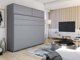 BC-14 Horizontal Wall Bed Concept 160cm With Storage Cabinet - White Gloss 160 x 200cm - thumbnail 2