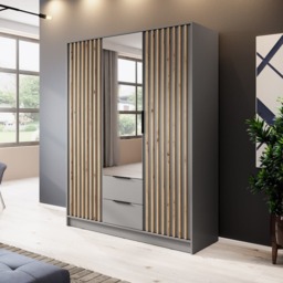 Nelly Hinged Door Wardrobe 155cm [Mirror] - Grey 155cm