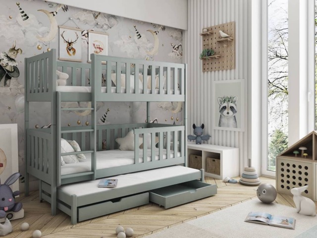 Lea Bunk Bed with Trundle and Storage - Grey Without Mattresses - image 1