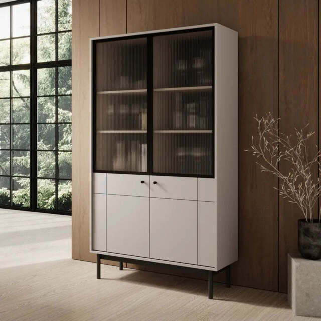 Japandi Tall Display Cabinet 104cm - Cashmere 104cm - image 1