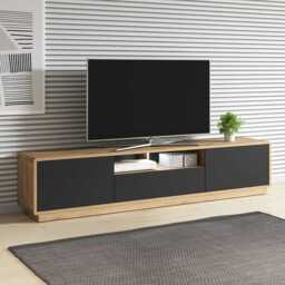 Aston 40 TV Cabinet 200cm - Black 200cm - thumbnail 1