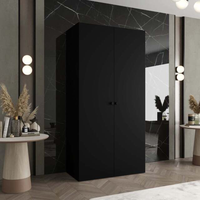 Parma I Hinged Door Wardrobe 100cm - Black 100cm - image 1