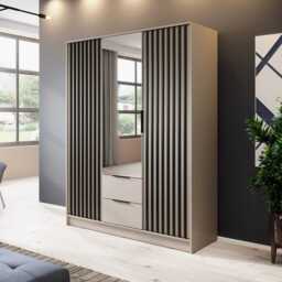Nelly Hinged Door Wardrobe 155cm [Mirror] - Graphite 155cm - thumbnail 2