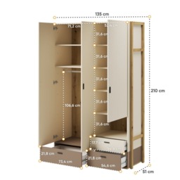 Lenny LY-01 Hinged Wardrobe 135cm - Beige 135cm - thumbnail 4