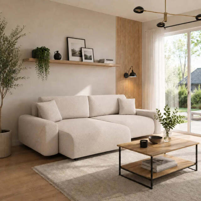 Corner Sofa Bed Rima - Light Beige 240cm Left - image 1