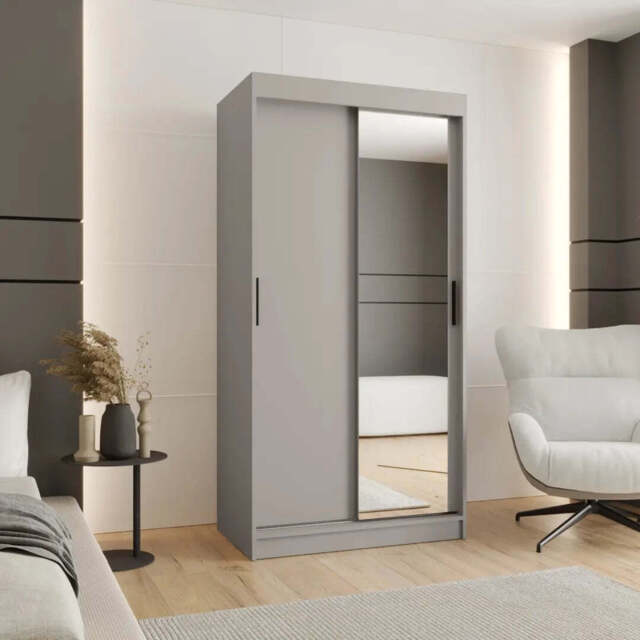 Rubino T2 Sliding Door Wardrobe 100cm - Cashmere 100cm - image 1