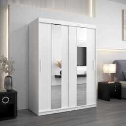 Pole Sliding Door Wardrobe 150cm - White 150cm - thumbnail 1