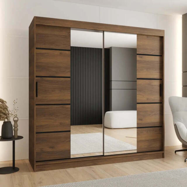 Rubino V4 Sliding Door Wardrobe 200cm - Oak Walnut 200cm - image 1