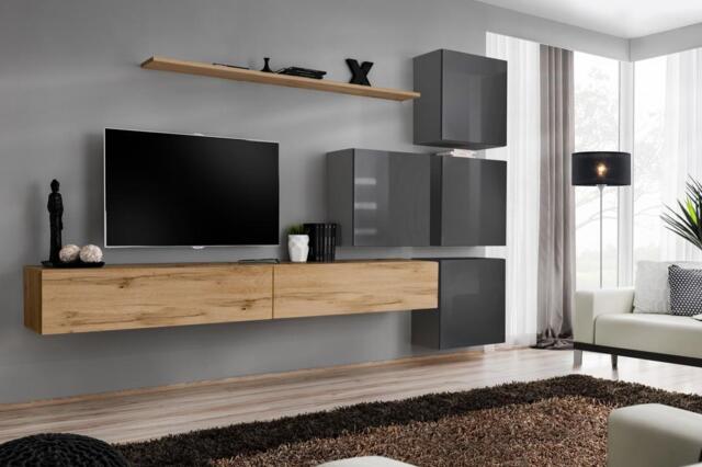 "Switch IX Entertainment Unit For TVs Up To 75"" - Oak Wotan 300cm Graphite" - image 1