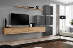 "Switch IX Entertainment Unit For TVs Up To 75"" - Oak Wotan 300cm Graphite" - thumbnail 1