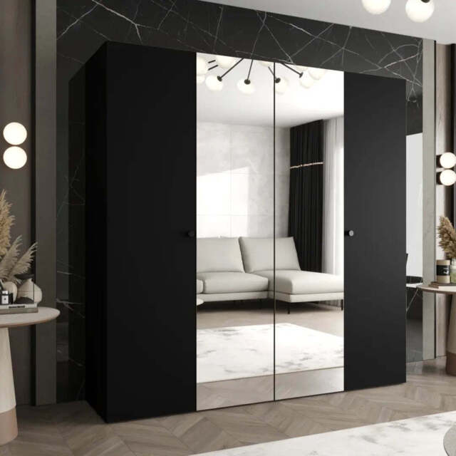 Parma II Hinged Door Wardrobe 200cm - Black 200cm - image 1