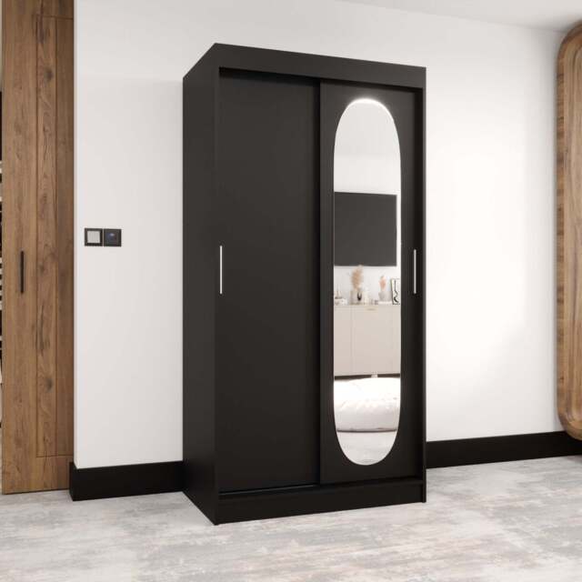 Royal Sliding Door Wardrobe 100cm - Black 100cm - image 1