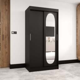 Royal Sliding Door Wardrobe 100cm - Black 100cm - thumbnail 1