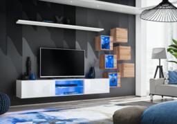 "Switch XXI Wall Entertainment Unit For TVs Up To 75"" - White 240cm Oak Wotan"
