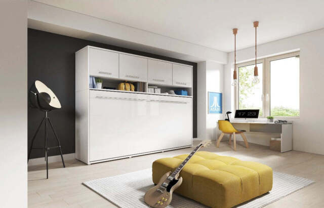 CP-05 Horizontal Wall Bed Concept Pro 120cm with Over Bed Unit - White Matt 120 x 200cm 215cm - image 1