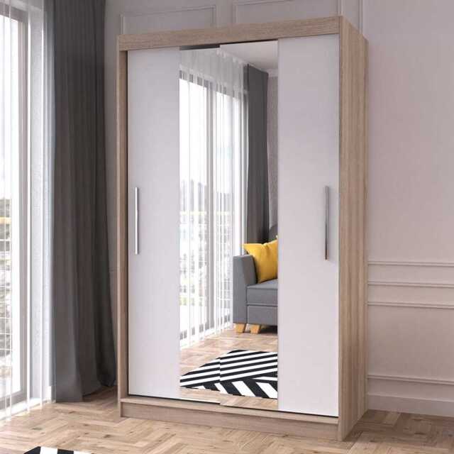 Neomi 01 Sliding Door Wardrobe 120cm - White Oak Sonoma 120cm - image 1