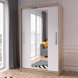 Neomi 01 Sliding Door Wardrobe 120cm - White Oak Sonoma 120cm - thumbnail 1