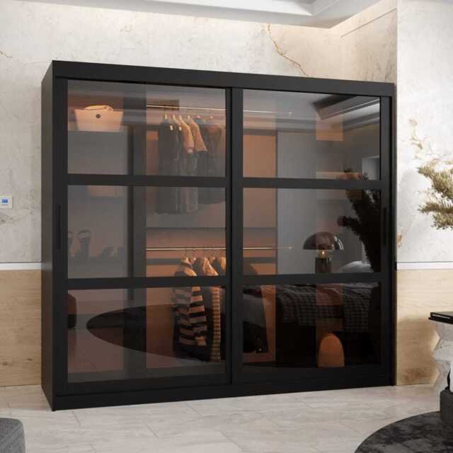 Parma Sliding Door Wardrobe 200cm - Black 200cm - image 1