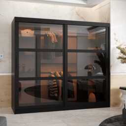 Parma Sliding Door Wardrobe 200cm - Black 200cm - thumbnail 1