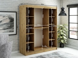 Leto T Sliding Door Wardrobe 180cm - Black 180cm - thumbnail 4