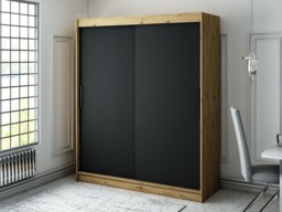 Leto T Sliding Door Wardrobe 180cm - Black 180cm - thumbnail 2